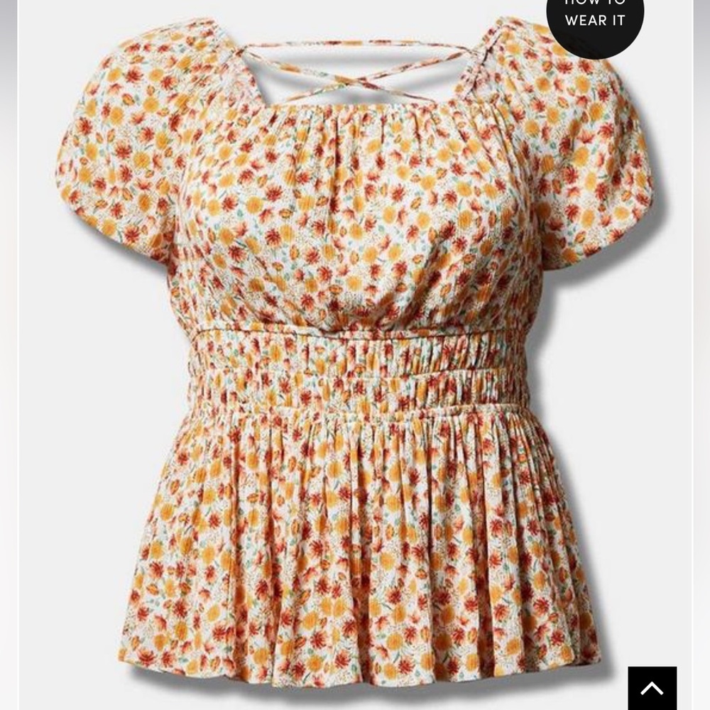 NWT Torrid Crinkle Gauze Cross Back Top Size 1x Warm Sunset Floral